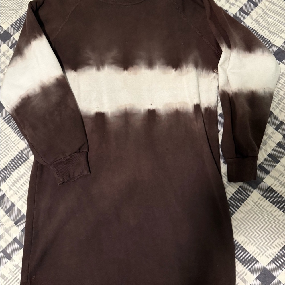 Etica Brown and White Tie-Dye Sweatshirt Dress